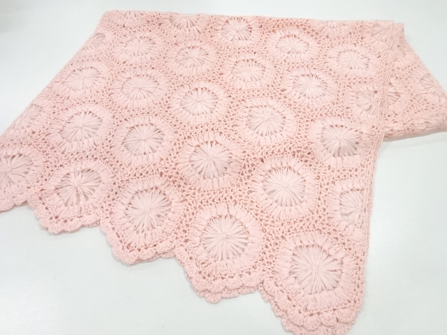 リボン刺繍亀甲に花模様ショール